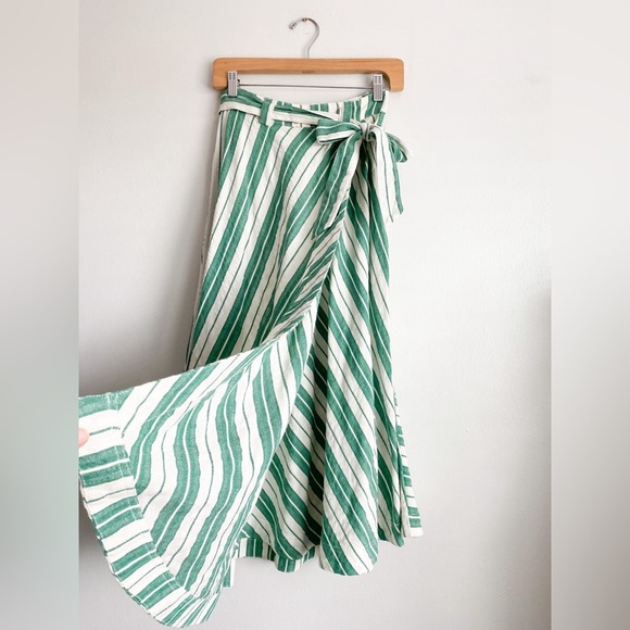 Anthropologie Maeve Green White Striped Full Wrap Maxi Skirt Cottagecore Boho 00 - Picture 6 of 9